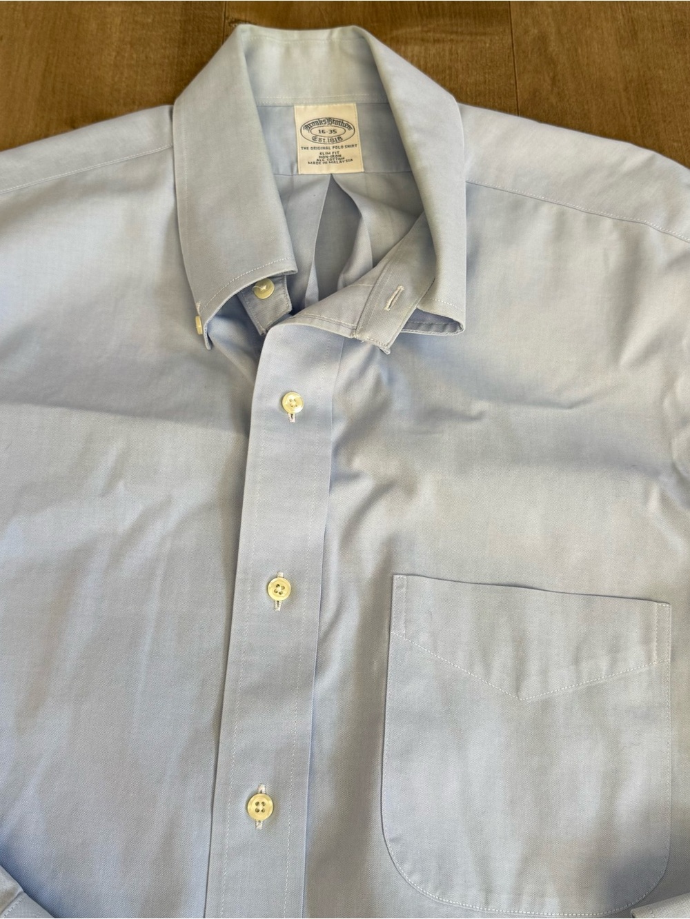 Brooks Brothers Button Down Shirt Original Polo Slim Fit Non-Iron 16 35 Blue REA